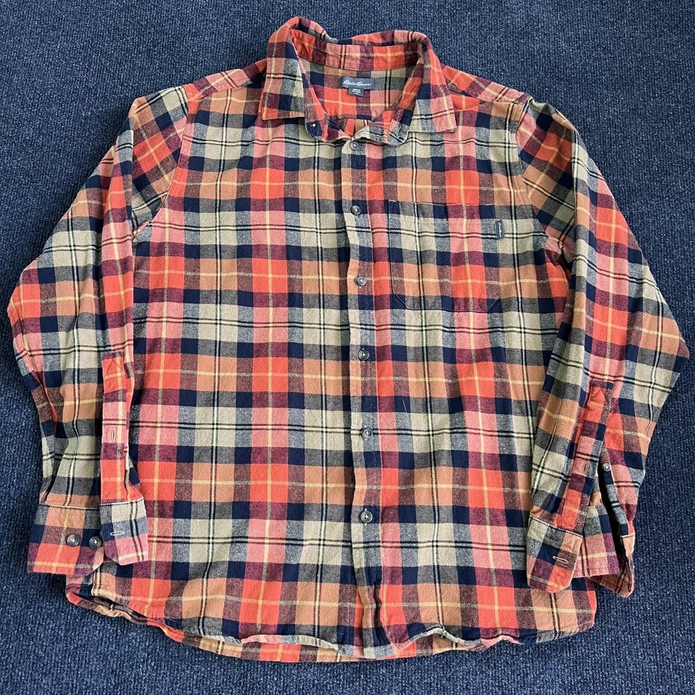 Eddie Bauer Flannel Shirt Mens Large Multicolor Plaid Long Sleeve Button Up